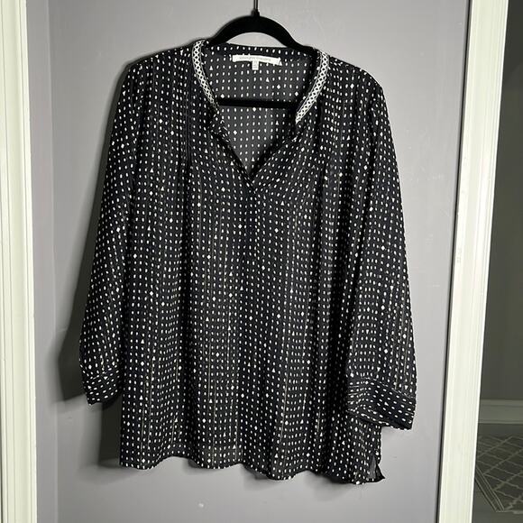 Collective Concepts Navy Blue Sheer Polka Dot Blouse Size 2X - Picture 8 of 8